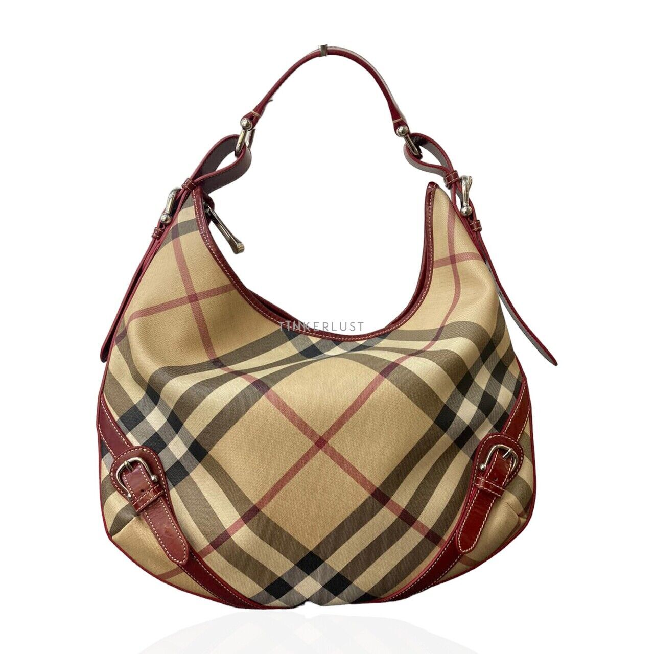 tas shoulder bag Burberry Hobo Nova Check Red Shoulder Bag Tinkerlust